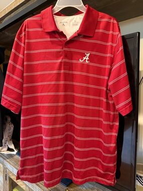 Alabama Crimson Tide Polo Shirt XL Antigua Red Striped NCAA Logo